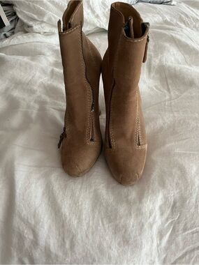 Brown Suede Front-Zip Ankle Booties